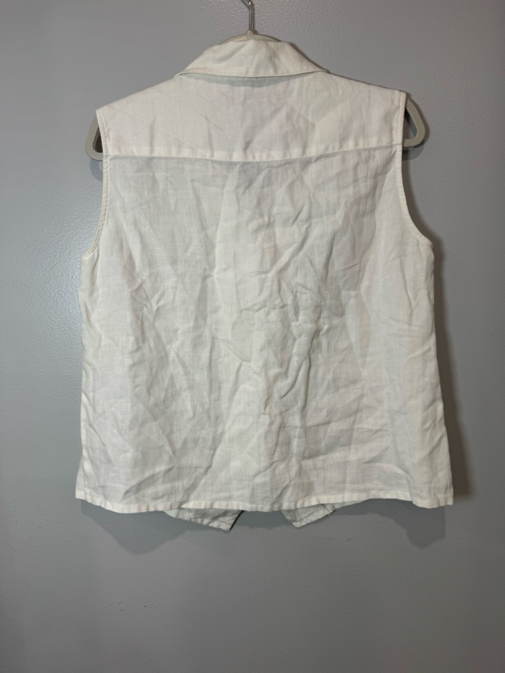 ESSENTIALS JP Vintage Linen Vest White Embroidered Floral Boho Top M - Picture 6 of 11